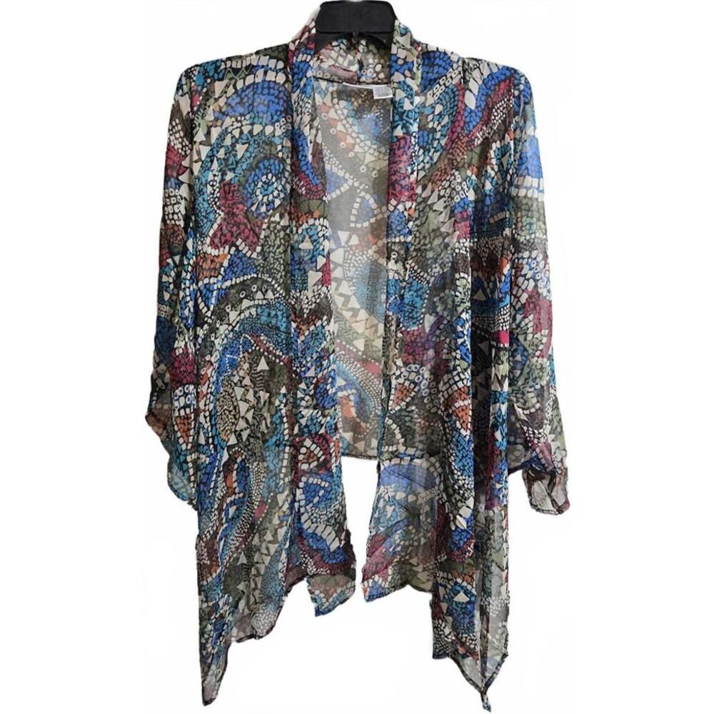 Units Sheer Multicolor Abstract Pattern Open Front Cardigan Size XL